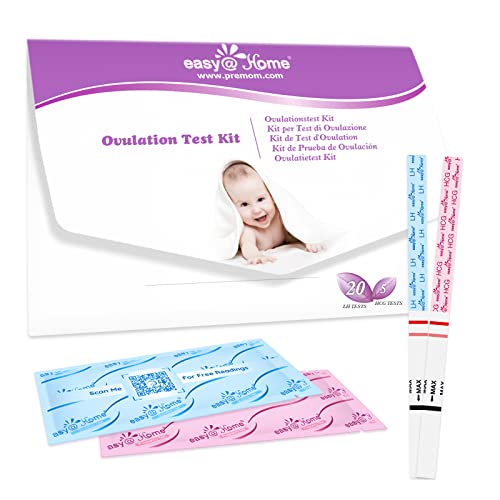 Easy@Home Ovulatietestkit Vruchtbaarheidsvoorspelling:  20 LH-tests voor vrouwen + 5 HCG-detectie Ovulatiestrips Test nauwkeurige resultaten met Premom App Fertility Tracker