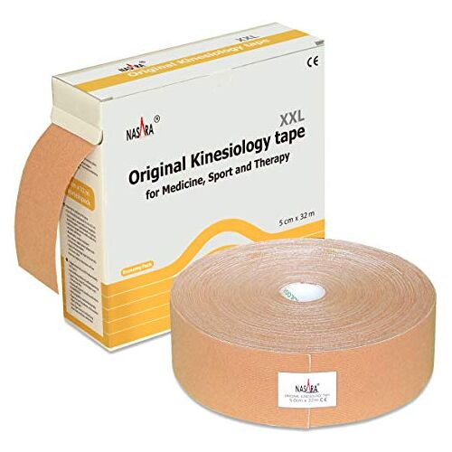 Nasara Originele kinesiologie fysio XXL tape voor sport en geneeskunde, rol grootte 5cm x 32m, beige