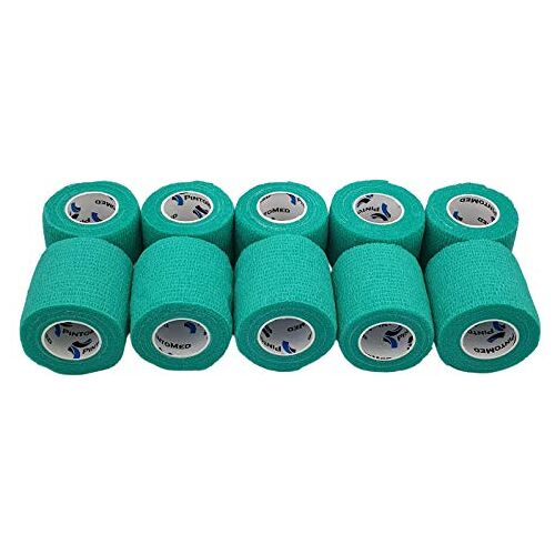 PintoMed 10 x GROEN Samenhangend Verband Cohesive Bandage 10 rollen x 5 cm x 4,5 m Zelfklevende flexibele verbanden, EHBO, sportverbandverbanden Pak van 10