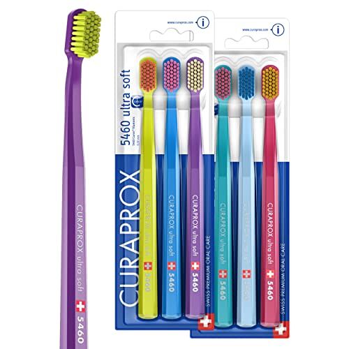 Curaprox 6 x tandenborstel CS 5460 Ultra Soft handtandenborstel voor volwassenen met 5460 Ultra Soft CUREN borstelharen 6 stuks, willekeurige kleur