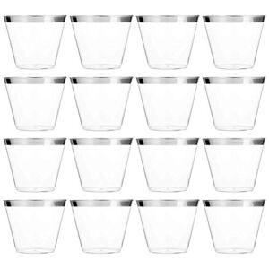 131050CDM2KA0Z6Y Artibetter 100 stks Clear Plastic Cups Wegwerp Bruiloft Tumblers Zilver Omrand Cups Elegante Party Cups voor Party Bruiloft