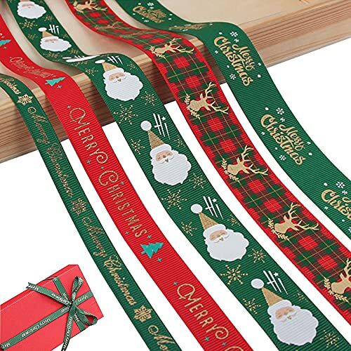 Mikqky 5 Stuks Cadeaulinten Kerst Linten, Kerst Jute Lint Kerst Rood, Geschikt voor Het Repareren van Kerstambachten en Kerstbomen voor de Feestdagen Diy(35,83 Inch)