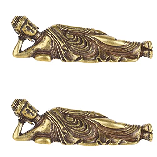 Ronlok 2X Mini Retro Gouden Liggend Boeddhabeeld Boeddha Sculptuur Beeldjes Koper Messing Woondecoratie Boeddha