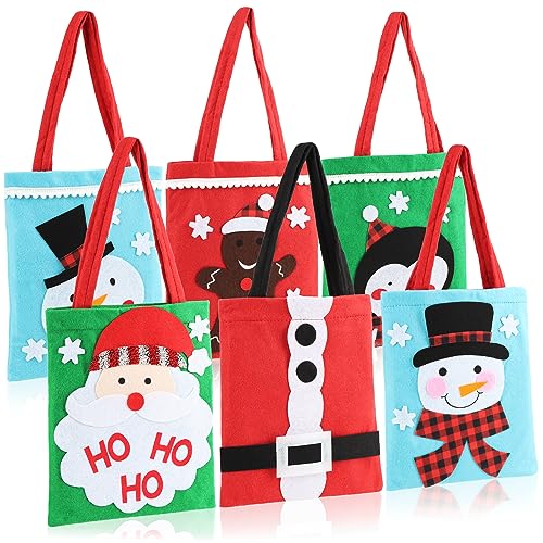 com-four ® 6x cadeauzakjes voor Kerstmis cadeauzakje voor Sinterklaas en Advent cadeauzakje met handvatten vilten zakje met kerstmotieven 24 x 20 cm