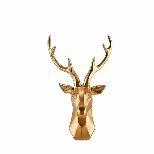 POWRZ Herten Top Wanddecoratie -Synthetische Dierspecificatie Animal Head Wall Art -Deer Head Statue, Hars hertenkop Gold,S