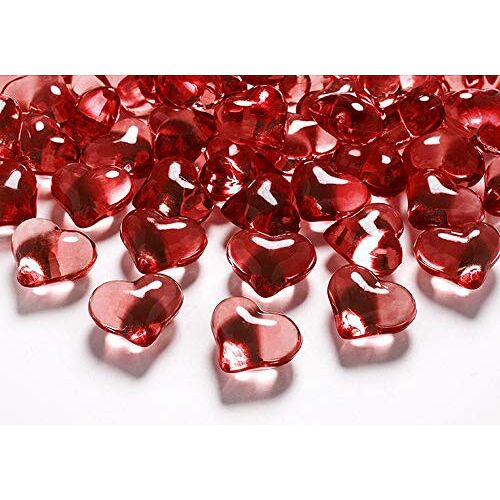 DekoHaus Decoratieve hartjes, 21 mm, decoratieve stenen, strooidecoratie, tafeldecoratie, rode hartjes, 30 stuks