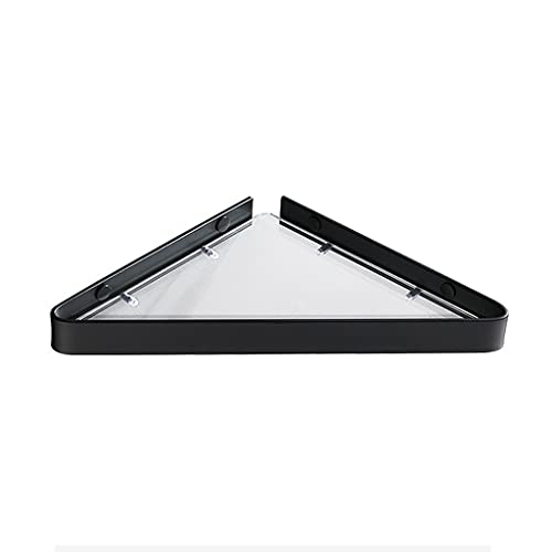 ZJXDPBF Badkamer glazen plank glazen hoekplank badkamer douche plank gehard glas plank met zwarte plank beugel (kleur: zwart 1)