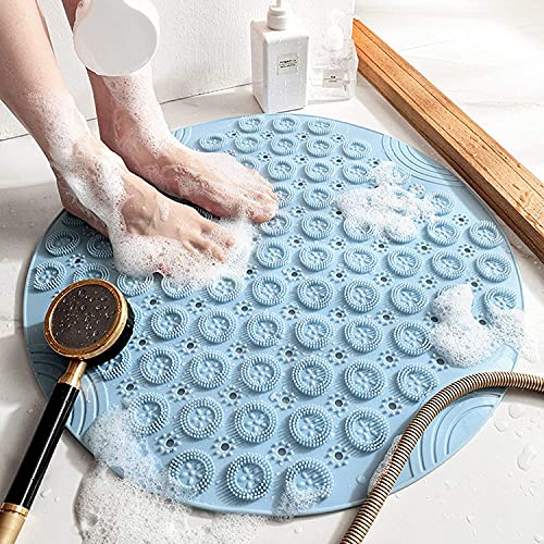 RHP Badmat, antislipmat, douchemat, antislip, douchemat, met zuignappen en afvoergat, douchemat, comfort, massage, douchemat, bad, keuken, antibacterieel, pvc, rond, blauw