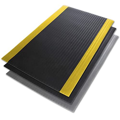 Floordirekt Anti-vermoeidheidsmat, zachte werkmat, 120 x 250 cm, zwart-geel, ergonomische werkplekmat, geribbeld, antislip en dempend oppervlak