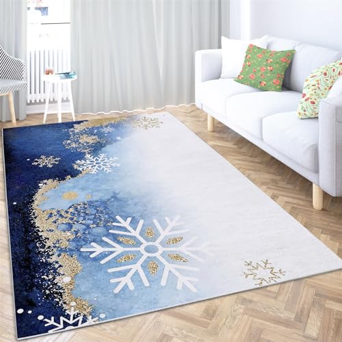 BanbE Gebied tapijten voor woonkamer slaapkamer blauw sneeuwvlok patroon 2 x 3 ft indoor super zachte pluizige pluche tapijten, antislip moderne tapijten pluizig tapijt voor kinderkamer kinderkamer