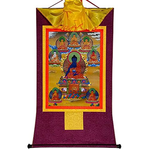 YBKEWASP Thangka, Boeddhistisch tapijt, Tibetaanse decoraties Boeddhistisch tapijt, Tibetaanse Thangka, Acht vormen van Bhaisajyaguru, Medicijnboeddha, Hot Stamping Brocade Boeddhistisch tapijt for Zen Home De