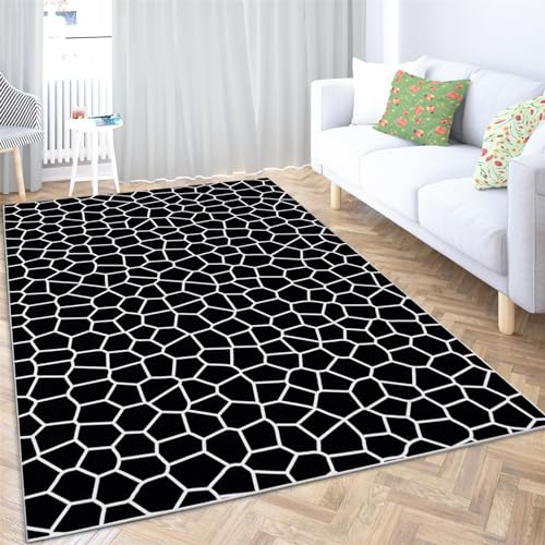 BanbE Gebied tapijten voor woonkamer slaapkamer zwart crackle patroon 4 x 6 ft indoor super zachte pluizige pluche tapijten, antislip moderne tapijten pluizig tapijt voor kinderkamer kinderkamer