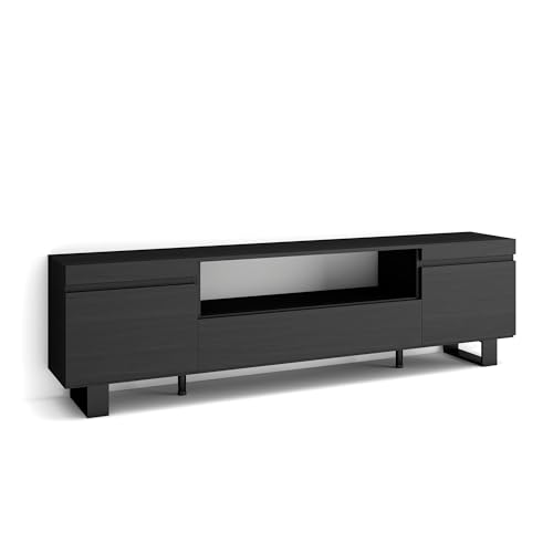 Skraut Home TV-kast, lowboard   voor woonkamer en eetkamer   200x57x35cm   Voor tv-toestellen tot 80"   televisietafel   moderne stijl   zwart