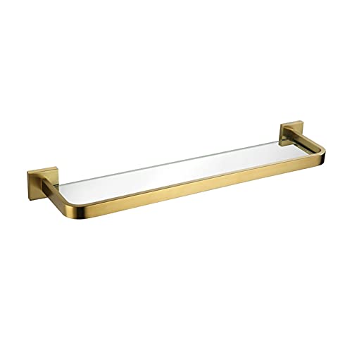 ZJXDPBF Badkamer planken, badkamer glazen plank wandmontage badkamer glazen plank gouden frame gehard glas + ed roestvrij staal (kleur: goud maat: 30 cm)