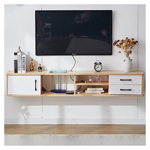 LIJBN Drijvende tv-plank, mediaplank, aan de muur gemonteerde mediaconsole, met stopcontact, modern entertainmentcentrum-opslagrek (kleur: B, maat: 150 cm)