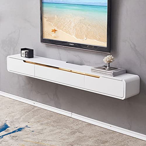 XIBANY Wandmontage Tv Unit 47.2In Zwevende Tv Stand Wandmontage met 2 Lade, MDF Grijs/Wit Wandmontage Tv Kast Console, Wandmontage Multimedia Opslag Plank Muur TV Unit, Multimedia Opslag Feito na China