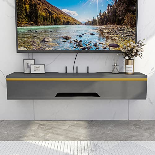 XIBANY Wandmontage Tv Unit 70/90/110Cm Set-Top Box Plank, Wandmontage Kleine Media Console, Zwevende Tv Kast Tv Stand, Slaapkamer Wandmontage Opslag Planken Tv Unit, Verborgen Kabel Management Gat/a/90 Feito