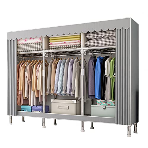 Qunine Canvas Garderobe Draagbare Kasten Planken Met Ophangrail, Planken, Stoffen Kledingkast Organizer voor Kleding, Schoenen,168x46x173cm