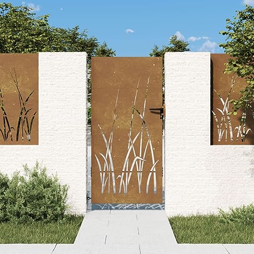 TEKEET Hekwerk & Barrières-Tuinpoort 85x200 cm Cortenstaal Gras Design-Hardware