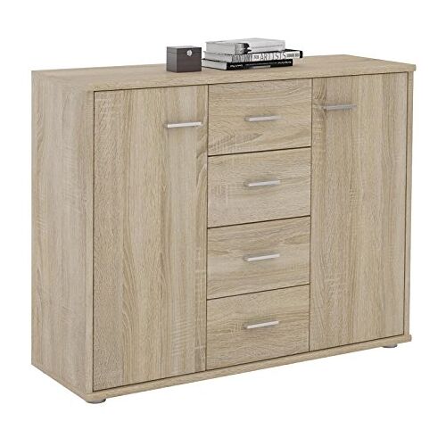 CARO-Möbel Dressoir Jamie Commode kantoormeubilair met 2 deuren en 4 laden in Sonoma eiken