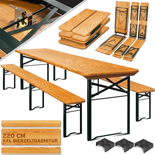 KESSER ® biertentset 3-delige tuinset   opvouwbaar 220 x 50 x 77cm   2X bierbanken 1x biertafel   feesttent set biertafel bar tafel zitset hout 12-delige vloerbeschermerset