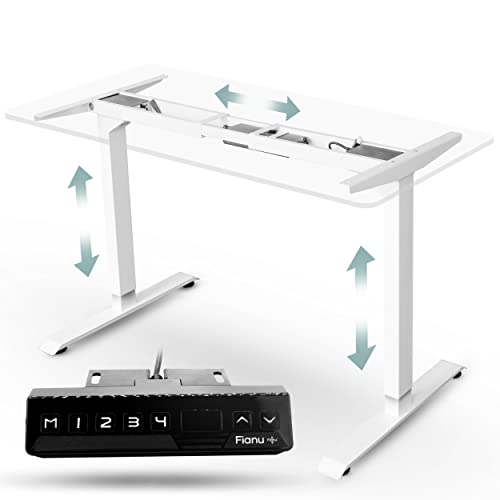 Fianu ® In hoogte verstelbaar bureau elektrisch frame TÜV GS getest voor staand bureau 2 motoren met anti-botsingsbescherming 4 opslagplaatsen tot 100 kg draagkracht (wit)