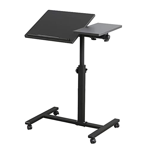 THINFAR Laptopbureau, roltafel, bedtafel met wieltjes, computertafel, werkplek – dichting + staal, 22,1 x 14,7 x 32,7 35,4 inch (zwart, 60 x 34,5 x 58/90 cm)