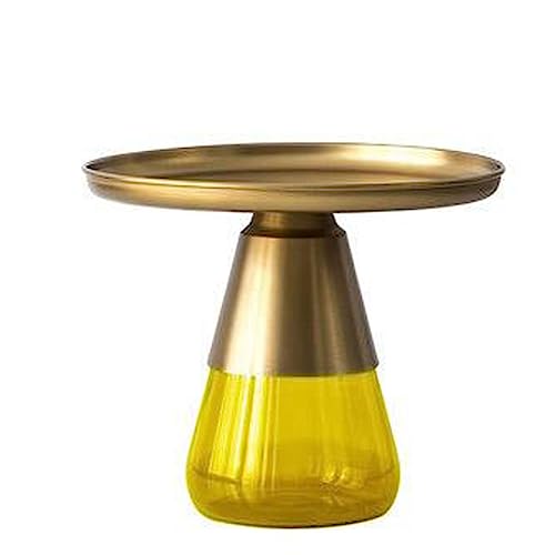 GRFIT Salontafel Ronde bijzettafel, kleine bijzettafel accenttafel for kleine ruimtes, luxe bijzettafel bijzettafel met glazen voet, moderne salontafel, volledig gemonteerd Bijzettafeltje (Color : Gold+Yel