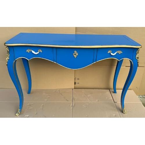 Casa Padrino barok secretaresse met 3 laden blauw/goud Handgemaakt massief houten bureau in barokke stijl Barok kantoormeubilair