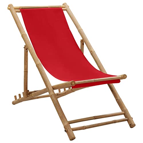 TECHPO Buiten Zitten,Buitenstoelen,Dekstoel Bamboe en Canvas Rood