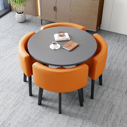 USFJATI Ronde Tafel Met 4 Stoelen, Kleine Eettafel Voor 4 Personen, Salontafel En Stoelcombinatie Balkon Woonkamer Eettafel, Meubelcombinatie Keuken Koffie Kantoor (Color : Style 6, Size : 80 * 80 * 75cm)