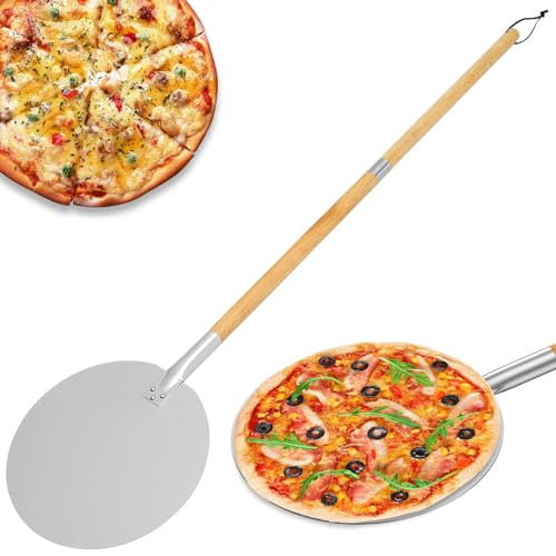 ZenWoh Pizza draait de afneembare schaal door de pizzaspatel met houten handvat van zwaar aluminium te draaien, draai de scrub pizza draaibank voor pizzaoven, pizzeria, zelfgemaakte ovens 126,5 x 30