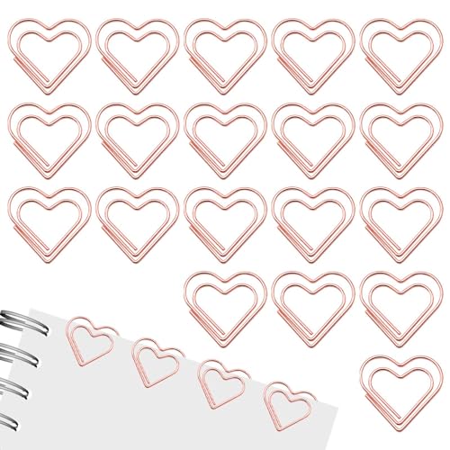 OTAIVE Paperclips, hart, roségoud, hartvormige paperclips, liefde, paperclips, hart, paperclips, klein, voor decoratieve bruiloften, ansichtkaarten, school, kantoor, benodigdheden