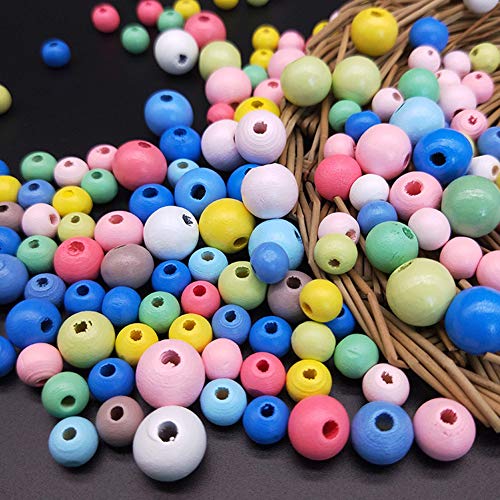 DAHI Kralen, 550 stuks houten kralen met gat houten bollen, knutselkralen voor doe-het-zelf sieraden maken (0,8/1/1,2 cm kleurrijke kralen/550 stuks)