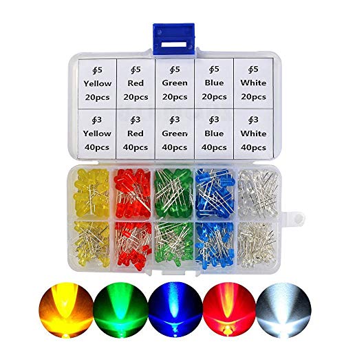 N\A NA 300 stuks led-diodes, lichtdiode, 3 mm, 5 mm, kleurrijke diodes, geel, groen, blauw, rood, wit