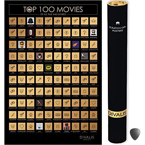 Divalis Top 100 films Scratch Off Poster Films aller tijden Bucket List Krasbare bioscoop Checklist Poster Moet See Movie Challenge Essentiële films Scratch off Calendar Beste films om naar te