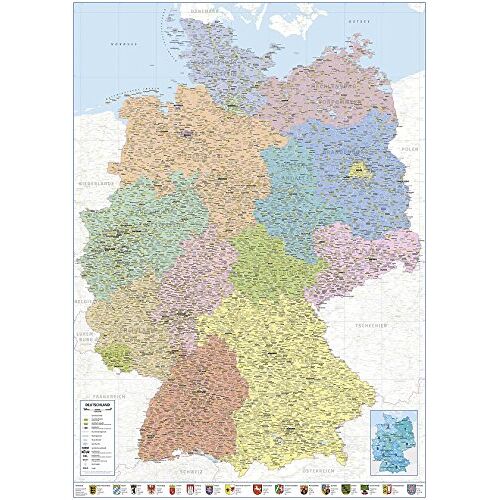 Close Up Politieke landkaart Duitsland 2018 XXL kaart van Duitsland 100x140 cm Premium Poster 1:660.000