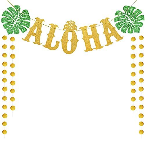Floatdream Hawaiiaanse Aloha-Decoraties, Hawaiian Tropical Party Hawaii, Hawaiiaanse Aloha Banner, voor Tuin, Outdoor Party, Indoor Party, Hawaii Party & Beach Party Decoratie (Goud)