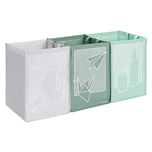 Navaris set van 3 recycletassen Zakken voor afvalscheiding glas, kunststof, en papier 30x30x43cm per tas Afvaltassen van stevig polypropyleen