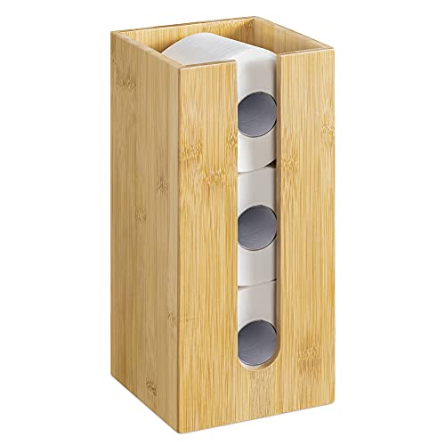 Navaris Smalle Bamboe Toiletrol Opslag Staande Toiletpapier Tissue Houder Toren voor Badkamer Opslag voor 3 Toiletrollen