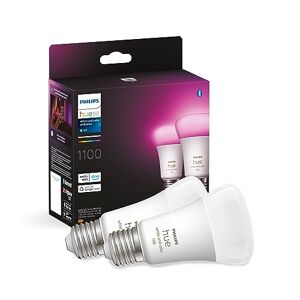 Philips Standaard Lamp 2-Pack E27 Duurzame LED Verlichting Smart Lamp Wit en Gekleurd Licht Dimbaar Verbind met Bluetooth of Hue Bridge Werkt met Alexa en Google Home