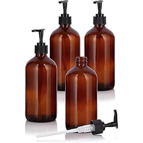 PIQIUQIU 4 stuks 500 ml, zeepdispenser, lotiondispenser van PET-kunststof, lege fles met zwarte lotionpomp, dispenser, ideaal voor keuken en badkamer