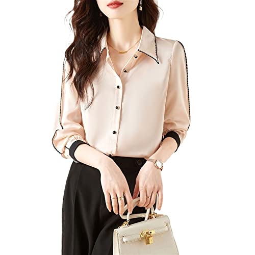 EZURI Dames blouses dames rechte buis krijtstreep knop lage hals stijl hoogtepunten (kleur: wit, maat: xxl
