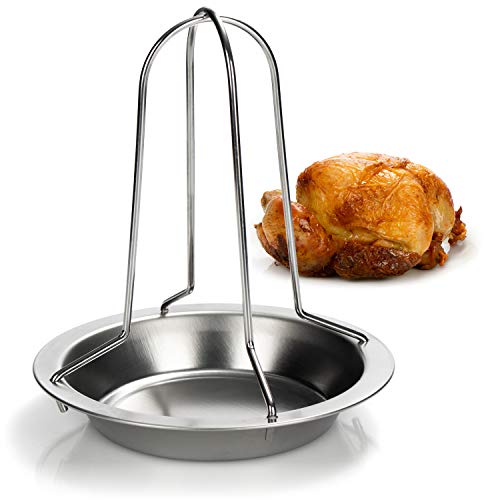 com-four ® BBQ-kipbrander voor perfect gegrilde kippen, kippenrekken voor het koken van gebraden kippen en vleeskuikens, lekbak voor druipvet (1 stuk kipgrill)