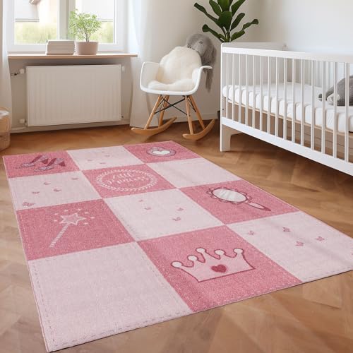 SIMPEX Kindertapijten, Prinses ontwerp, Vloerkleed Roze, 160 x 230 cm, Tapijten voor kinderen, Vloerkleed kinderkamer