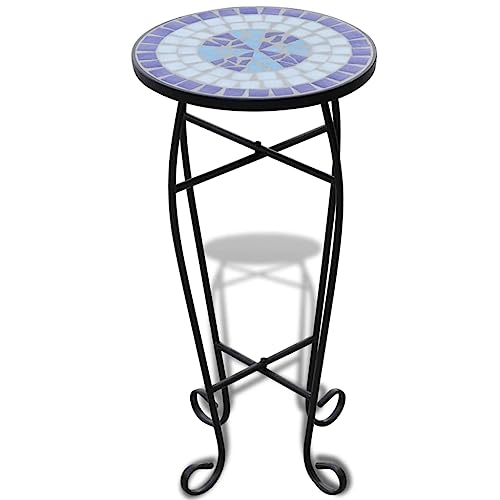 vidaXL Bijzettafel Rond Mozaïek Blauw/Wit Tuintafel Bijzettafeltje Tuin Tafel