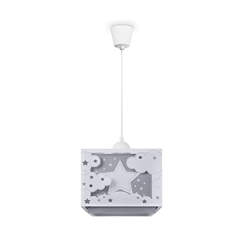 Paco Home Kinderkamer Plafondlamp Hanglamp Lampenkap Stof Regenboog Ster Leeuw Dino Maan E27 Met Textielkabel, Soort lamp:Hanglamp Type 4, Kleur:Grijs