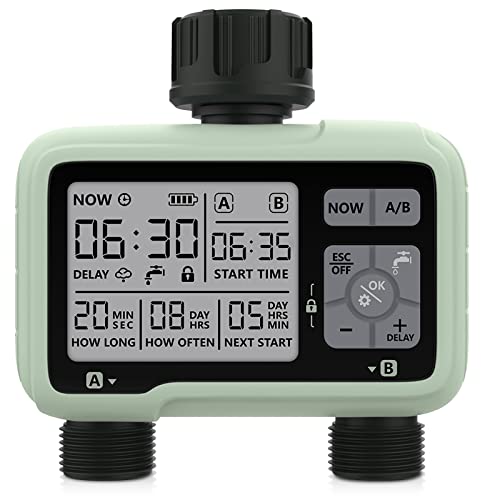 CROSOFMI Watertimer 2 uitgangen tuinwatertimer automatische irrigatie/LCD-scherm/eenvoudige bediening/kinderslot/zware regenvertraging/handmatige irrigatie