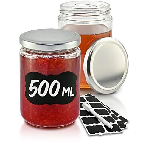 Praknu 12 Preserving Jars 500ml met deksels, labels luchtdichte Twistoff Jars voor het inmaken
