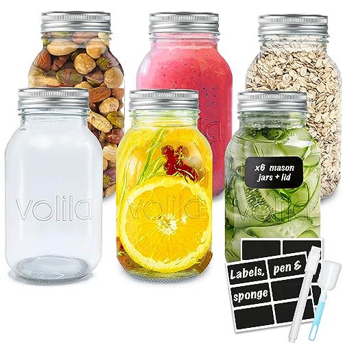 volila Glazen Weckpotten Voorraadpotten (1000 ml) Bewaarpot, Mason Jar 1 liter voor Overnight Oats, Inmaken en Jam Maken (6 Stuk), voorradpotten glas, glazen voorraadpotten